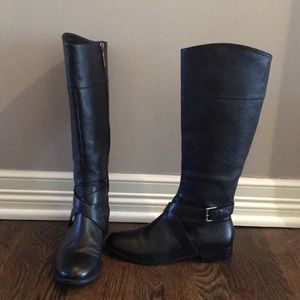Talbots Black Pebbled Leather Riding Boots, EUC
